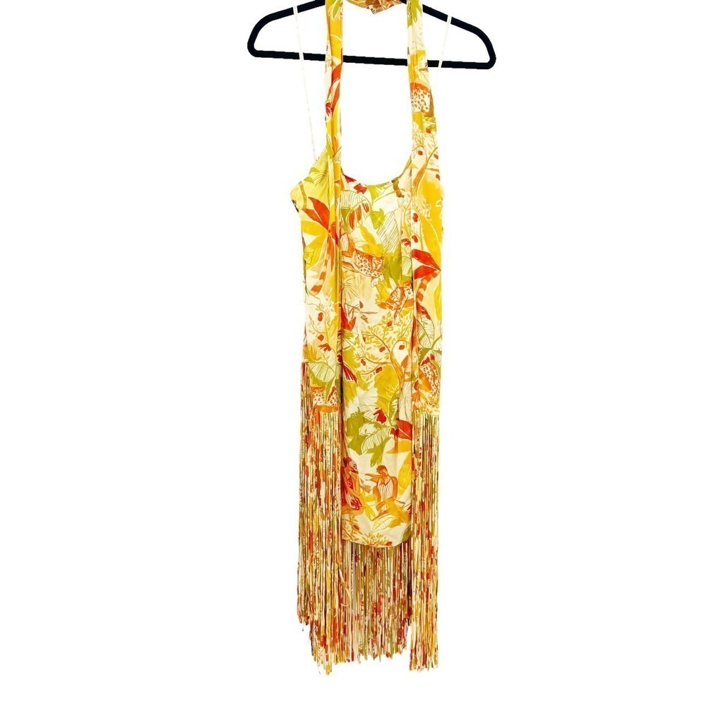 Farm Rio Leopard Forest Fringe Mini Dress in Leopard Forest Sand Size M NWT - Picture 10 of 12